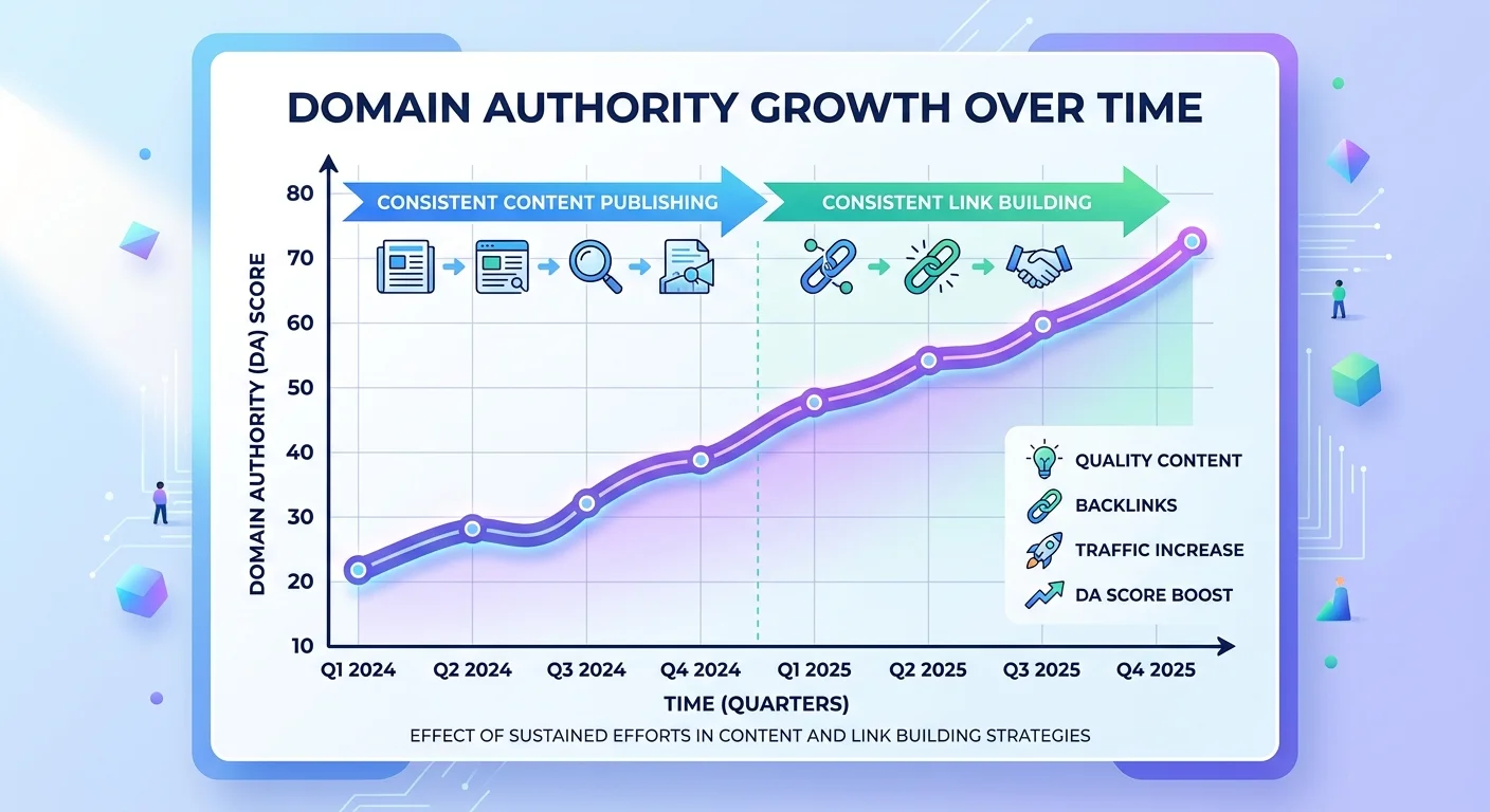 Line graph illustrating steady domain SEO strength improvement over a 12-month period